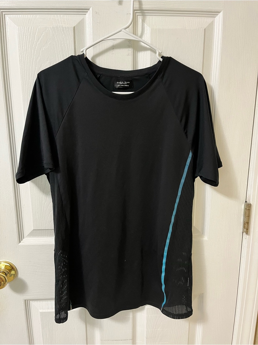 Zara Black Short-Sleeve Swim Rash Guard with Teal Stripe